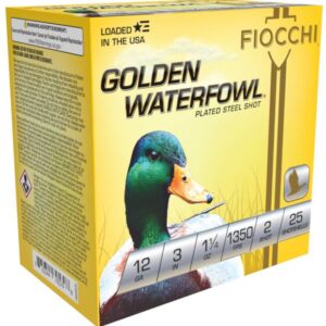 FIOCCHI GOLDEN WFOWL ZINC PLATED STL AMO 12GA 3 IN 1 1/4 OZ #2 1350FPS 25-RD ( 10 BOXES PER CASE )