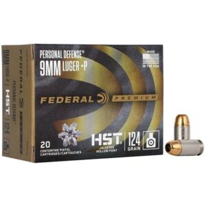 9MM LUGER +P 124GR HST JACKETED HOLLOW POINT 20/BOX