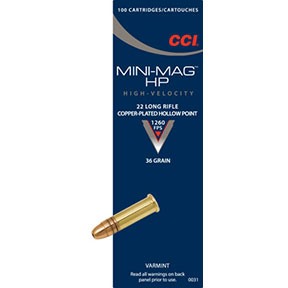22 LONG RIFLE 36GR COPPER PLATED HOLLOW POINT 100/BOX