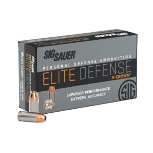 Sig Sauer Elite V-Crown Handgun Ammunition 9mm Luger 124gr JHP 1165 fps 50/ct