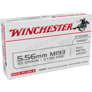 Winchester M193 Target Rifle Ammunition 5.56mm 55 gr. FMJ 3180 fps 20/ct