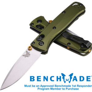 Mini Bugout 2.82 inch Drop Point Silver Plain Edge Woodland Green Handle