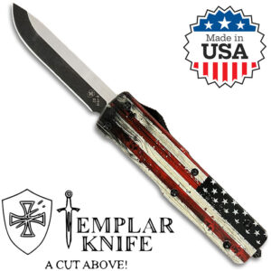 US Flag Wood Handle 3.25 inch Drop Point Black Oxide Powder D2 Straight Edge Han
