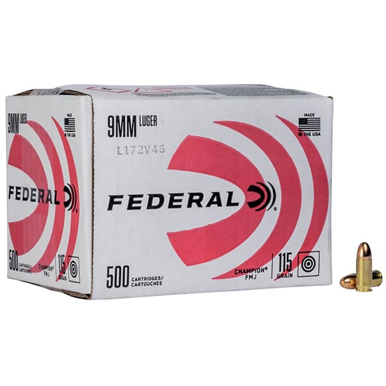 FED CHAMPION 9MM 115GR FMJ 500/1 (180) - Federal Ammo
