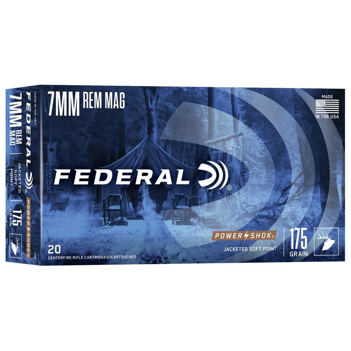 Federal Power-Shok Rifle Ammunition 7mm Rem Mag 175 gr SP 2860 fps - 20/ct - Federal Ammo